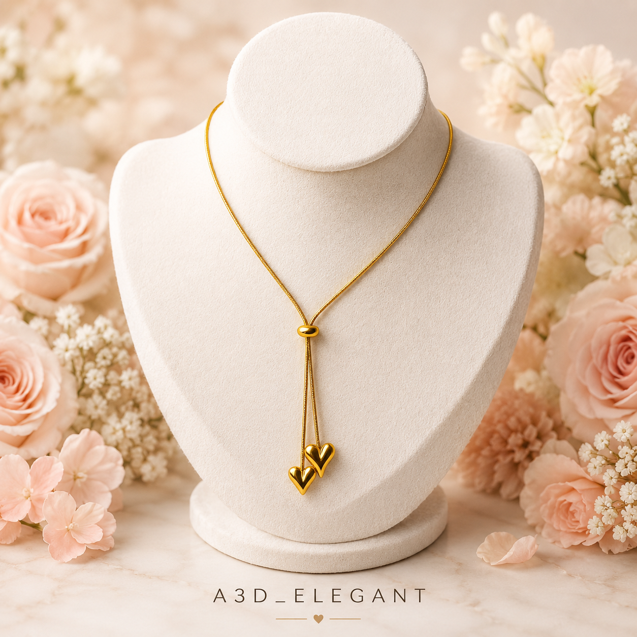 Amora Twin Hearts Lariat Necklace