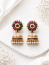 Ornate Ruby and Emerald Jhumka Earrings