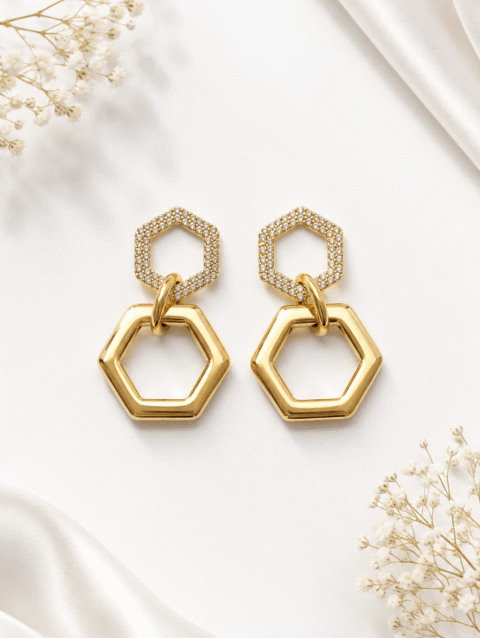 Pave Hexagon Earrings