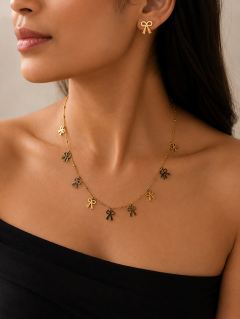 Bow charms antitarnish chain